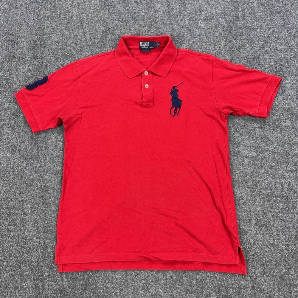 VTG Polo By Ralph Lauren Polo Shirt Mens L Red 100% Cotton Big Pony Classic Fit